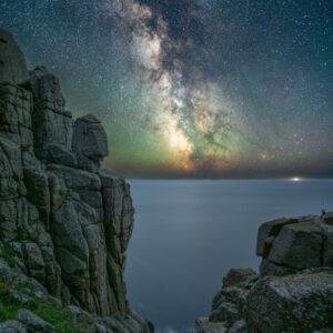 Impressive granite cliff architecture in Ciorbwall with the milky way in the sky above