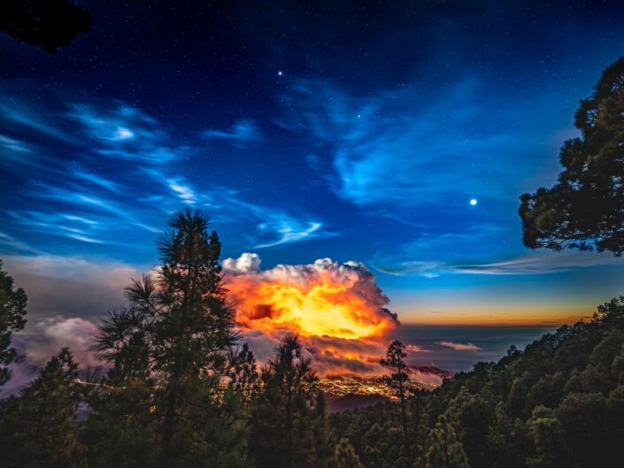 Cumbre Vieja volcano erupting at night in November, 2021. Taken from Roque de los cuervos, La Palma, Canaria, By Matt George