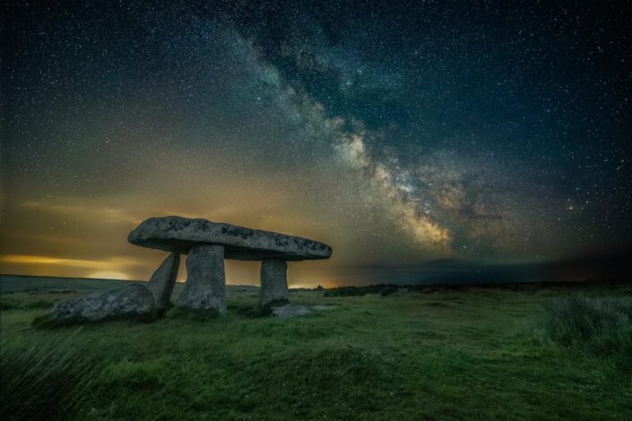 The galactic core behind the ancient Lanyon Quoit, near Penzance Cornwall.