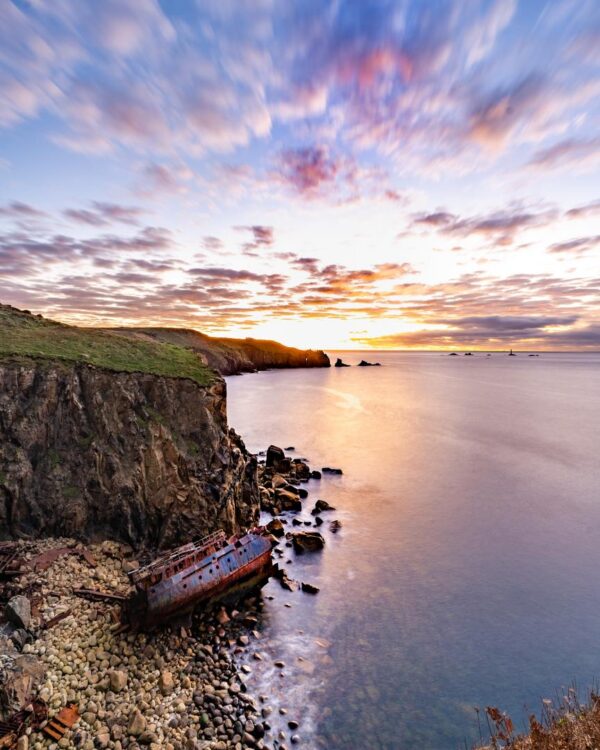 Sunset at at the RMS Mulheim shipwreck near Land's End, Cornwall