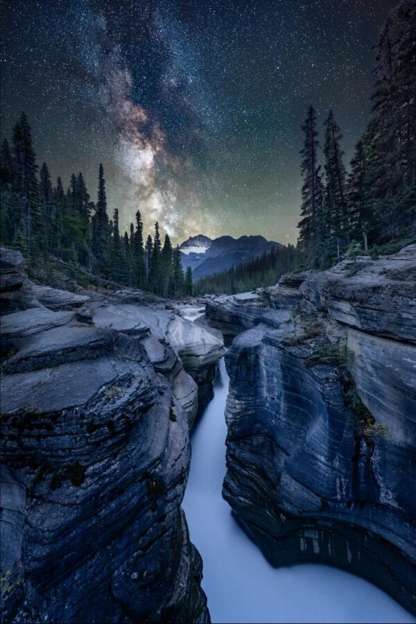 Milky Way over Mistaya Canyon in the Canadian Rockies by astrophotographer Matt George