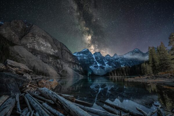 Moraine Lake at night with the milky way. Astrophotography my Matt George